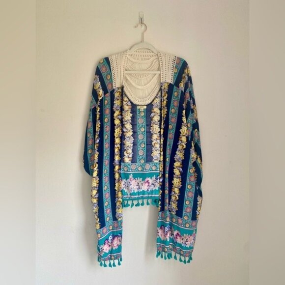 Kori America Other - Boho Floral Rayon Kimono With Crochet Detail By Kori America Size M/L